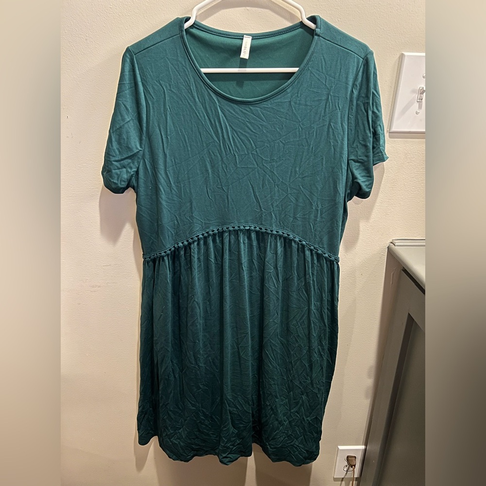 Two PinkBlush Maternity Dresses - Teal and Pink Crochet Trim Shift Dress - XL